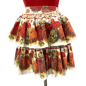 Vintage Y2K cotton half apron ruffles colorful red orange green tiered One Size